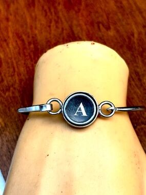 Vintage Typewriter Key "A" Bracelet | Handmade Initial Jewelry | Churoncalla